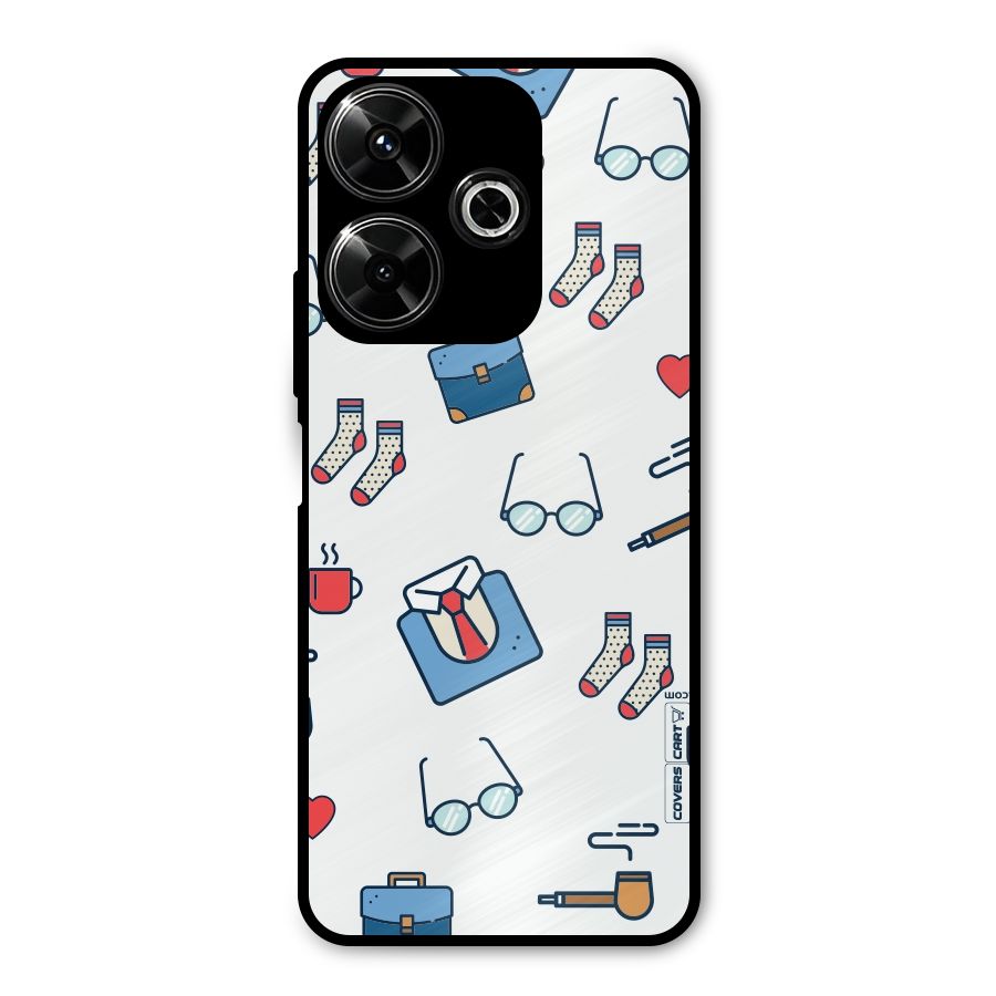 Shirt Spectacles Pattern Metal Back Case for Poco M6 Plus