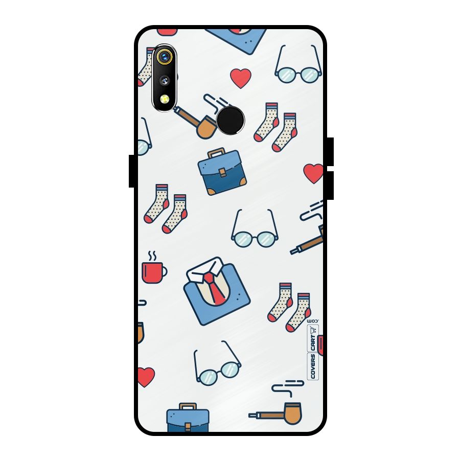 Shirt Spectacles Pattern Metal Back Case for Realme 3