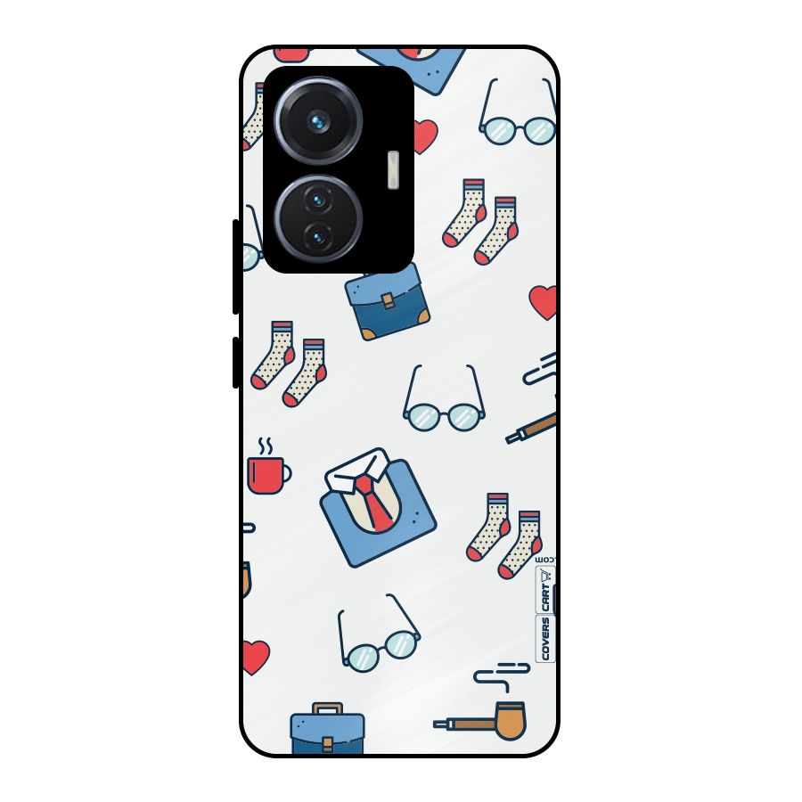 Shirt Spectacles Pattern Metal Back Case for Vivo T1 44W