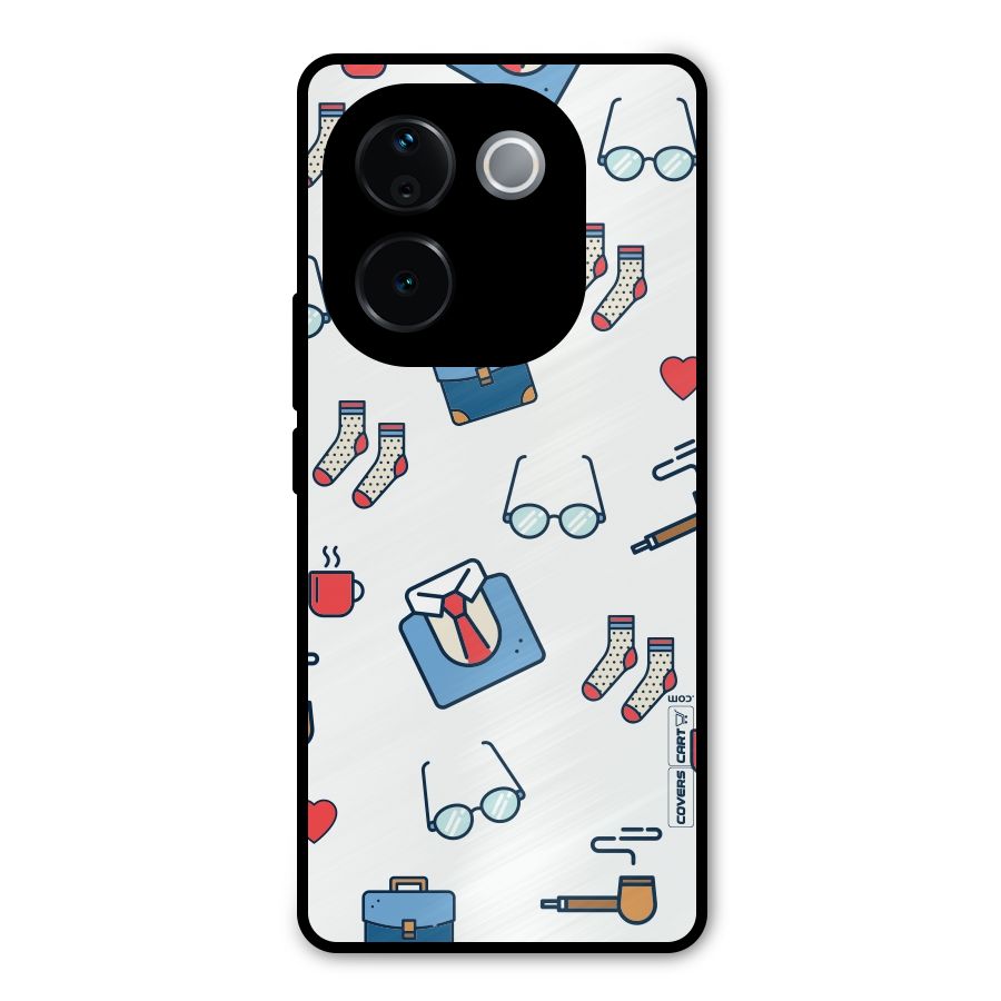Shirt Spectacles Pattern Metal Back Case for Vivo T3 Pro