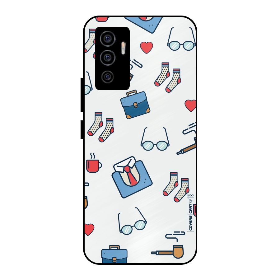 Shirt Spectacles Pattern Metal Back Case for Vivo V23e