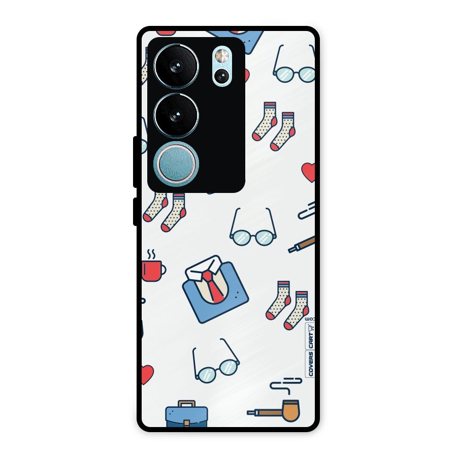 Shirt Spectacles Pattern Metal Back Case for Vivo V29 Pro
