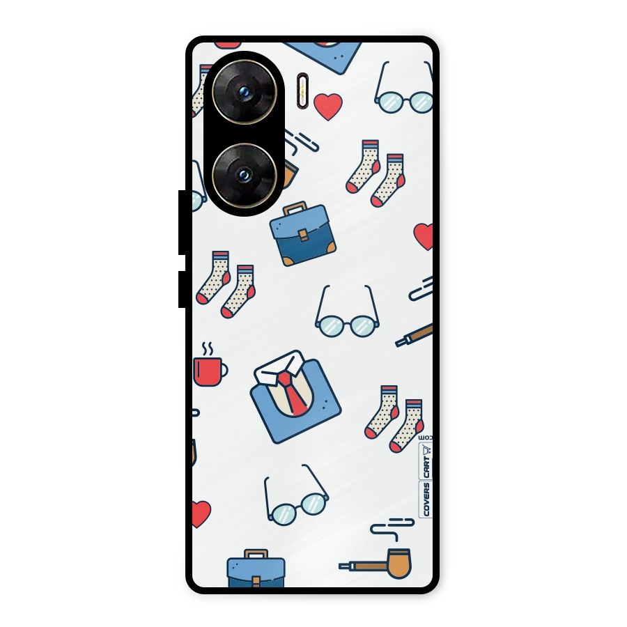 Shirt Spectacles Pattern Metal Back Case for Vivo V29e