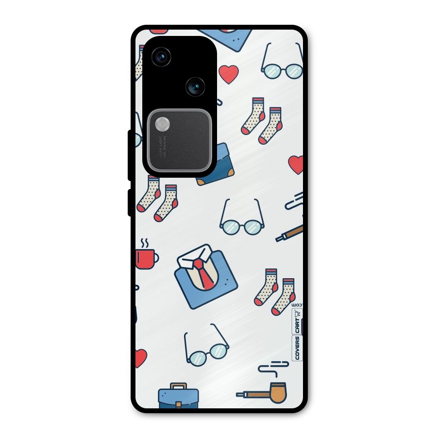 Shirt Spectacles Pattern Metal Back Case for Vivo V30