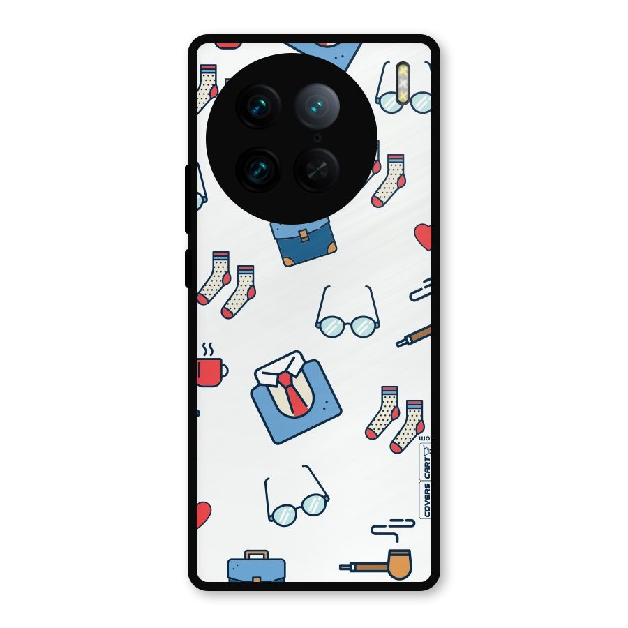 Shirt Spectacles Pattern Metal Back Case for Vivo X90 Pro