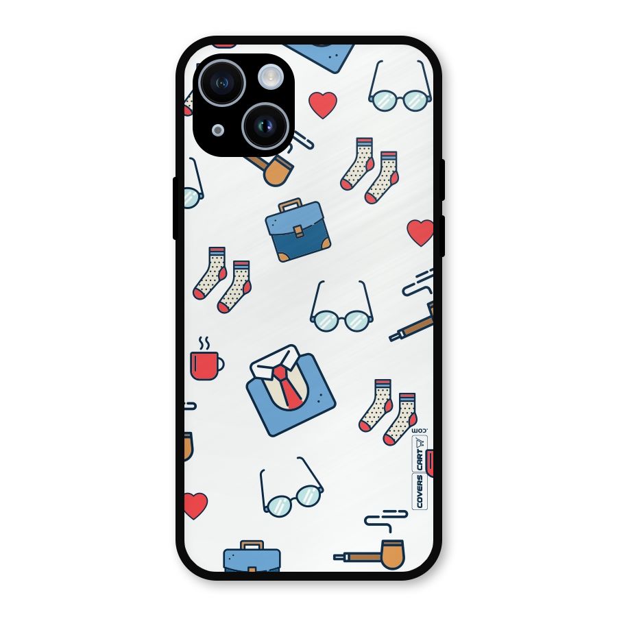 Shirt Spectacles Pattern Metal Back Case for iPhone 14