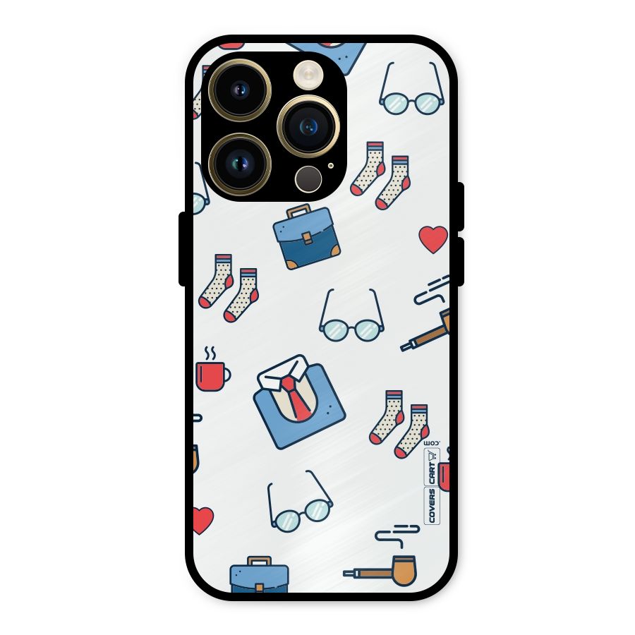 Shirt Spectacles Pattern Metal Back Case for iPhone 14 Pro