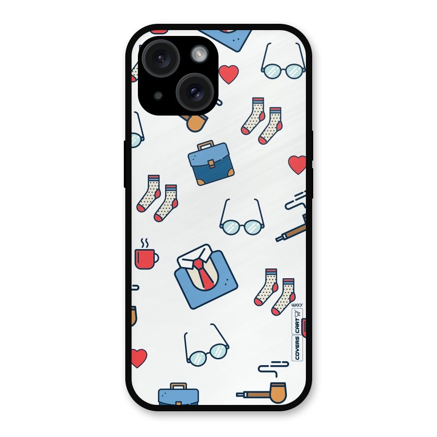 Shirt Spectacles Pattern Metal Back Case for iPhone 15