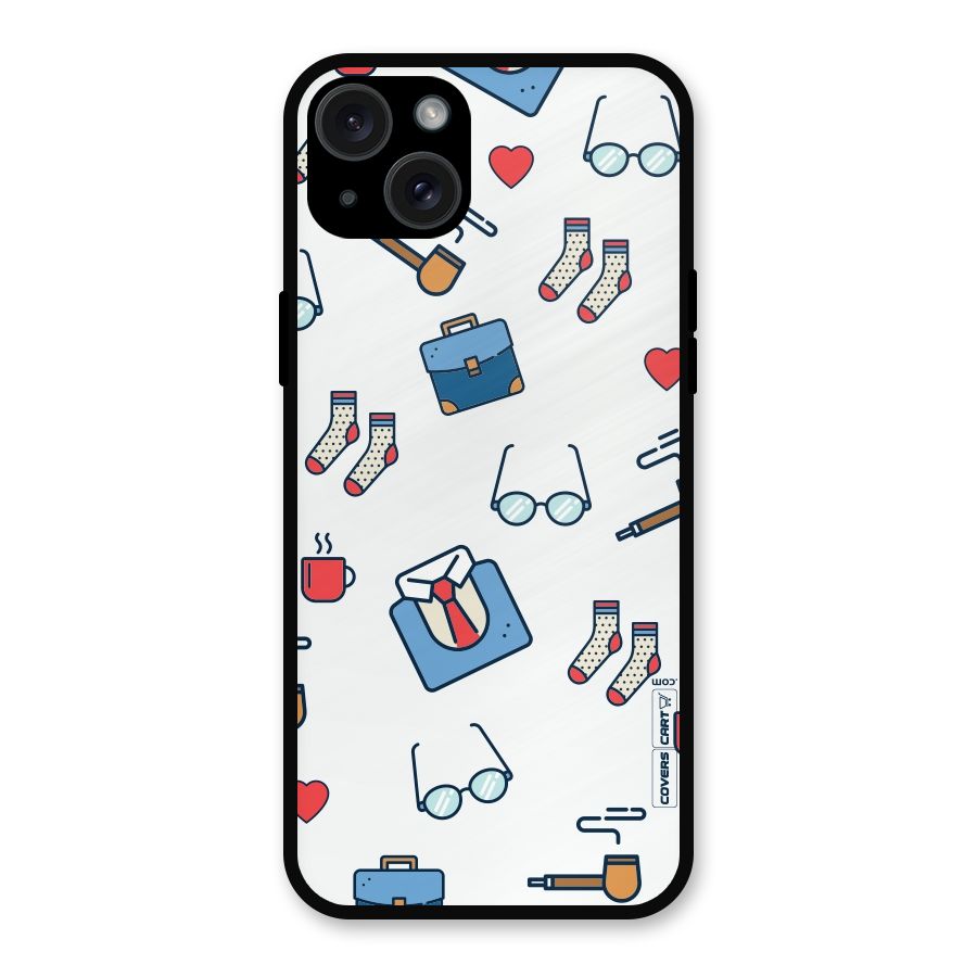 Shirt Spectacles Pattern Metal Back Case for iPhone 15 Plus