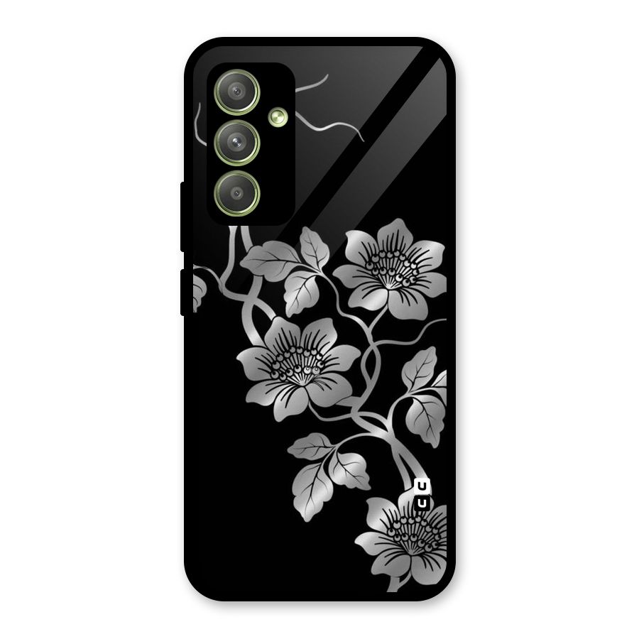 Silver Grey Flowers Glass Back Case for Galaxy A54