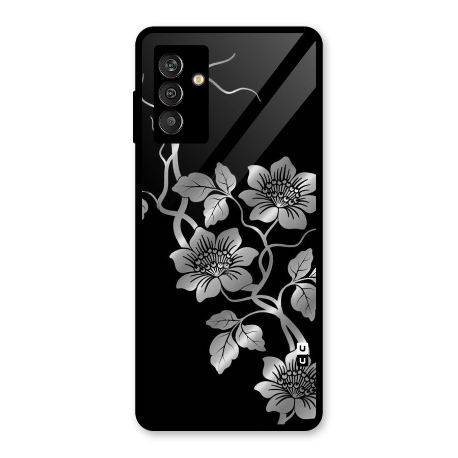 Silver Grey Flowers Glass Back Case for Galaxy M13