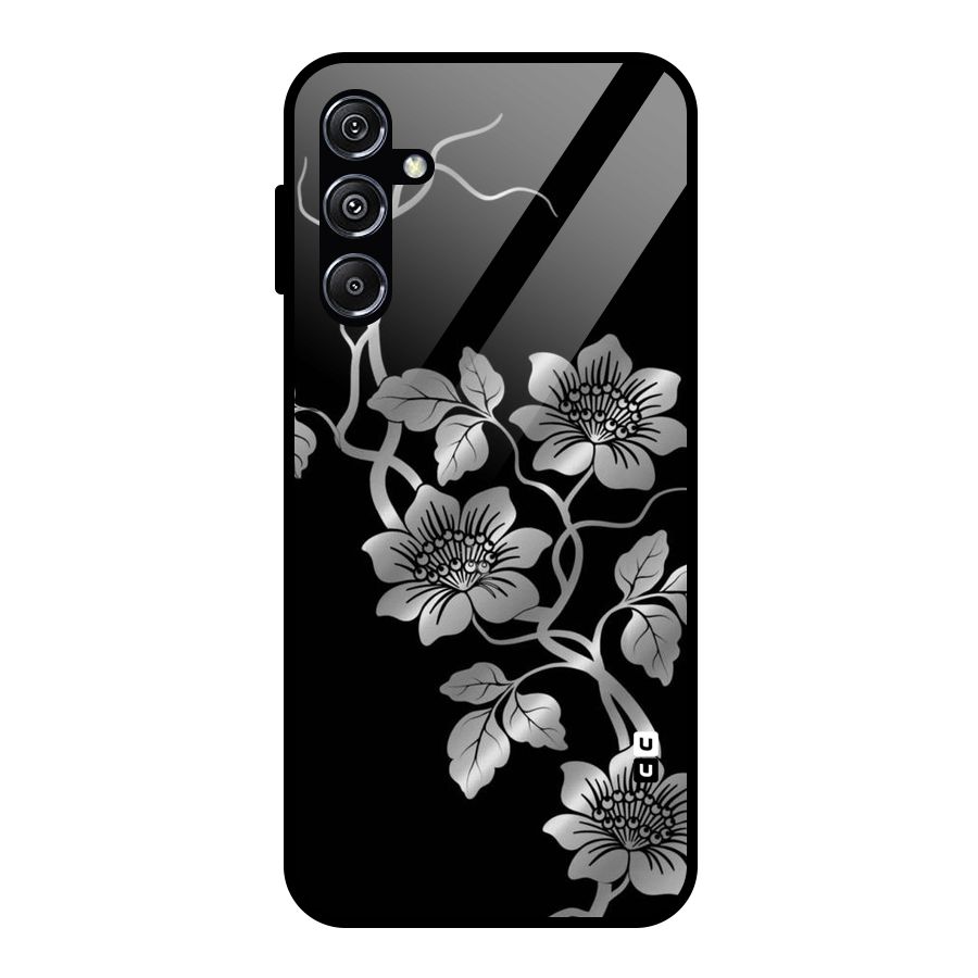 Silver Grey Flowers Glass Back Case for Galaxy M34 5G