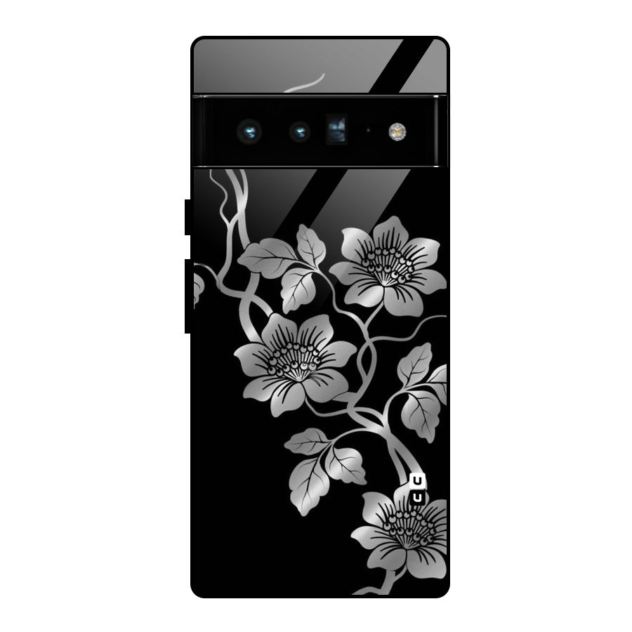 Silver Grey Flowers Glass Back Case for Google Pixel 6 Pro