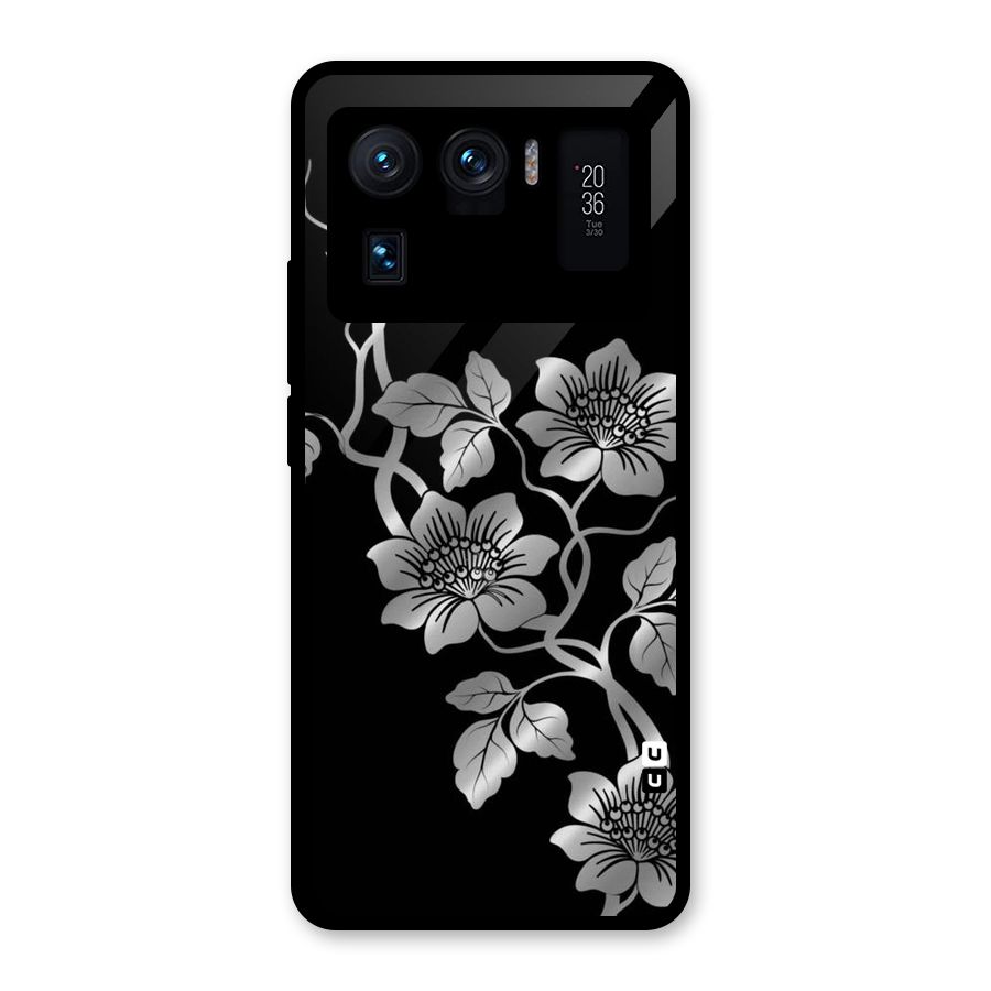 Silver Grey Flowers Glass Back Case for Mi 11 Ultra