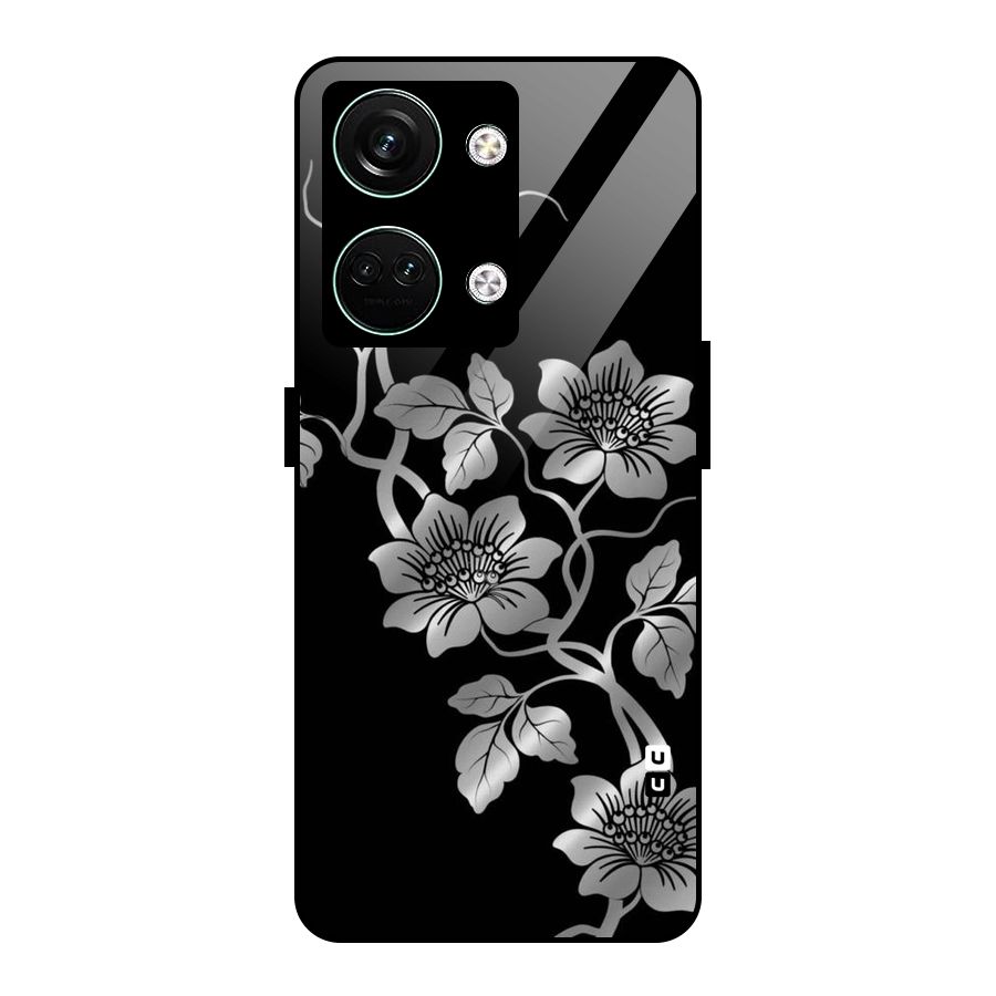 Silver Grey Flowers Glass Back Case for Oneplus Nord 3