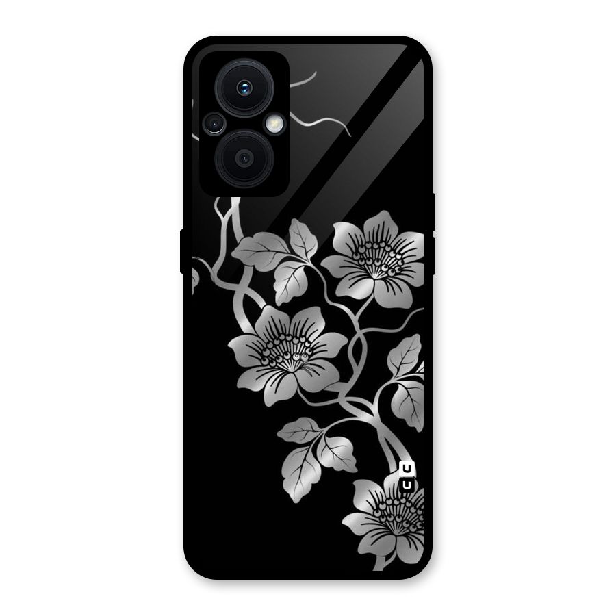 Silver Grey Flowers Glass Back Case for Oppo F21s Pro 5G