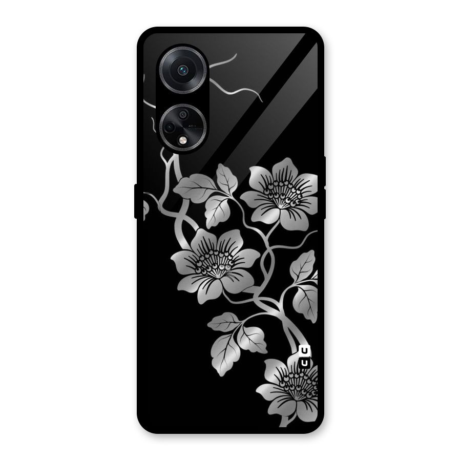 Silver Grey Flowers Glass Back Case for Oppo F23