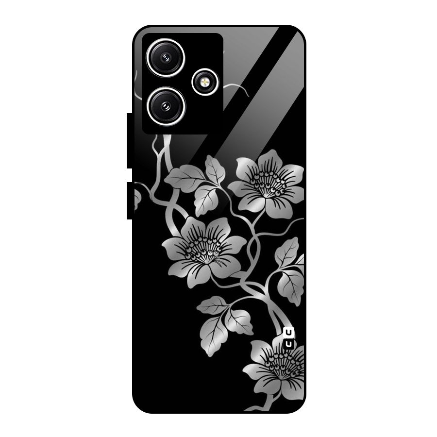 Silver Grey Flowers Glass Back Case for Poco M6 Pro