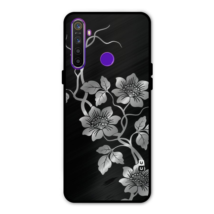 Silver Grey Flowers Glass Back Case for Realme 5s