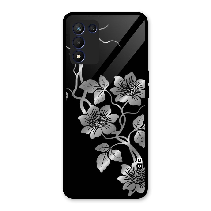 Silver Grey Flowers Glass Back Case for Realme 9 5G Speed