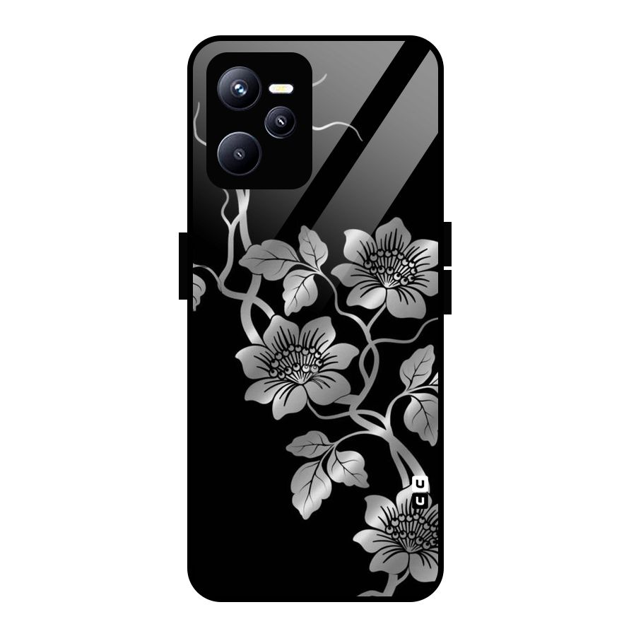 Silver Grey Flowers Glass Back Case for Realme C35