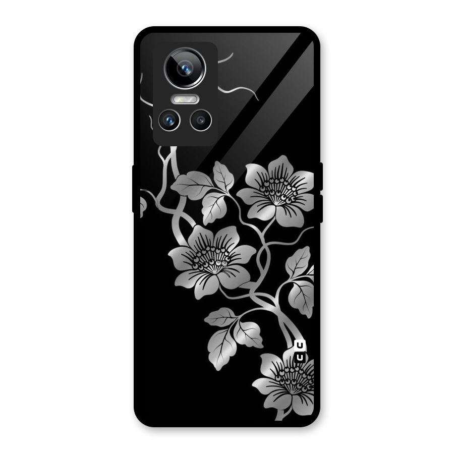 Silver Grey Flowers Glass Back Case for Realme GT Neo 3