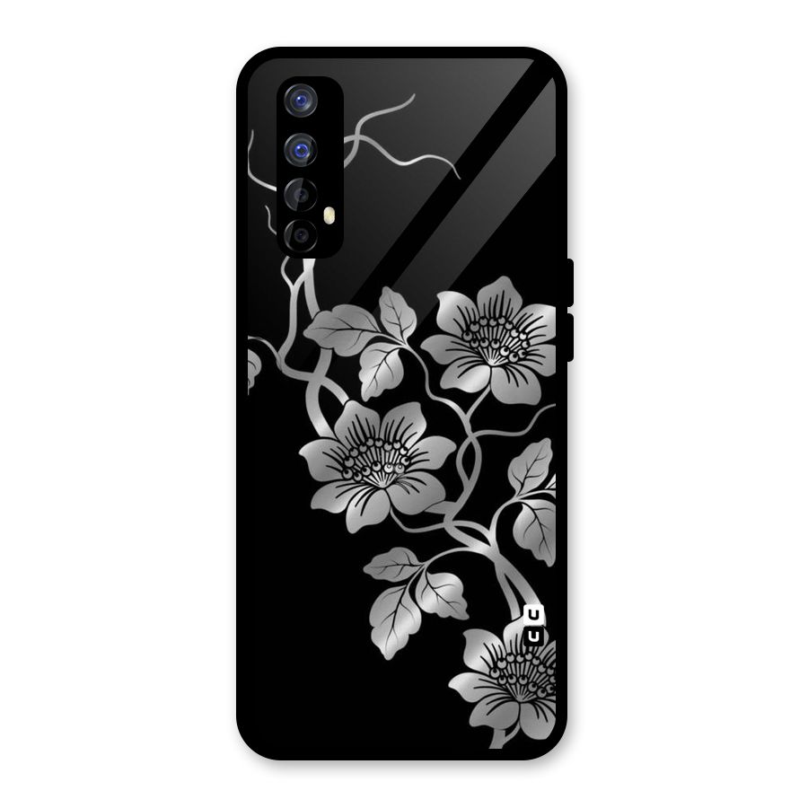 Silver Grey Flowers Glass Back Case for Realme Narzo 20 Pro