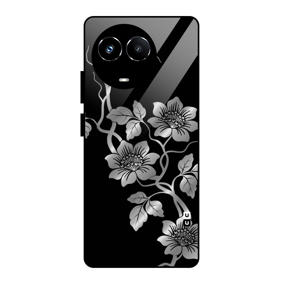Silver Grey Flowers Glass Back Case for Realme Narzo 60X
