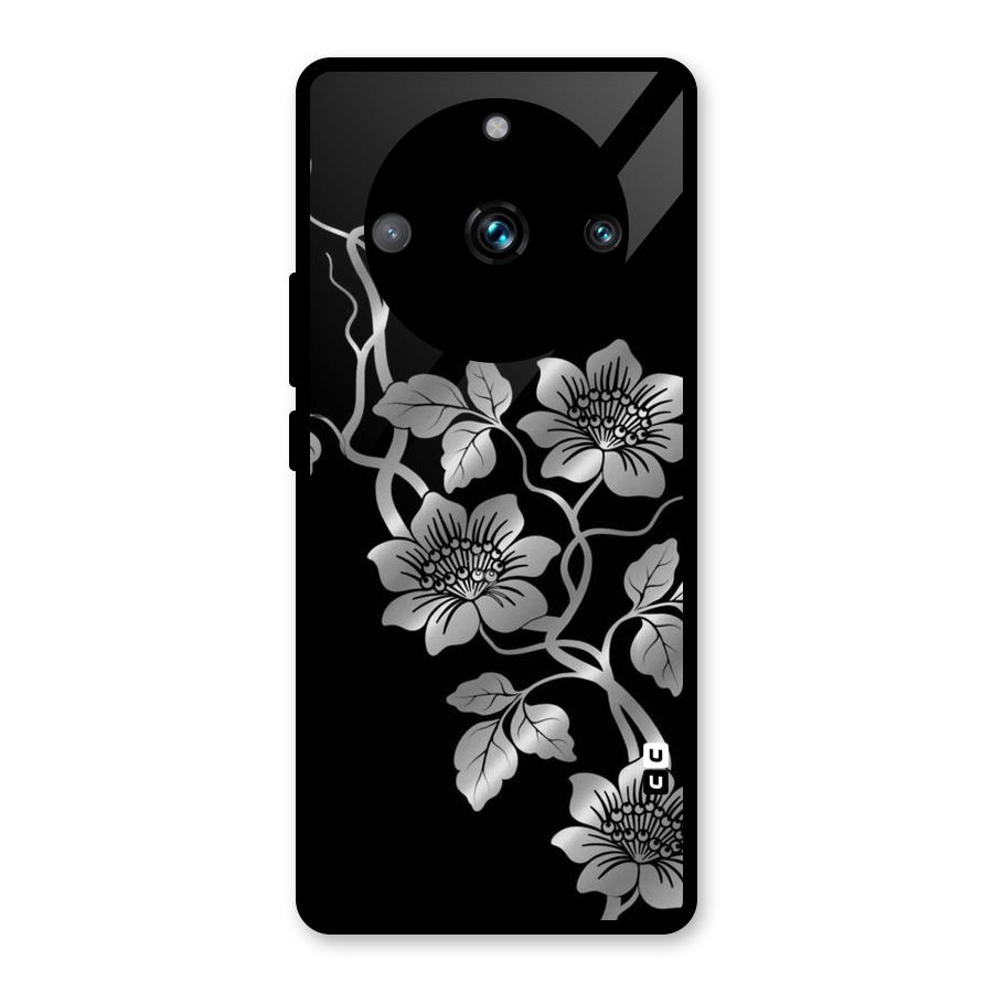 Silver Grey Flowers Glass Back Case for Realme Narzo 60 Pro