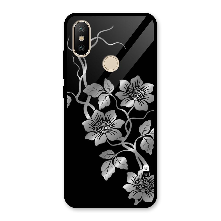Silver Grey Flowers Glass Back Case for Redmi A2