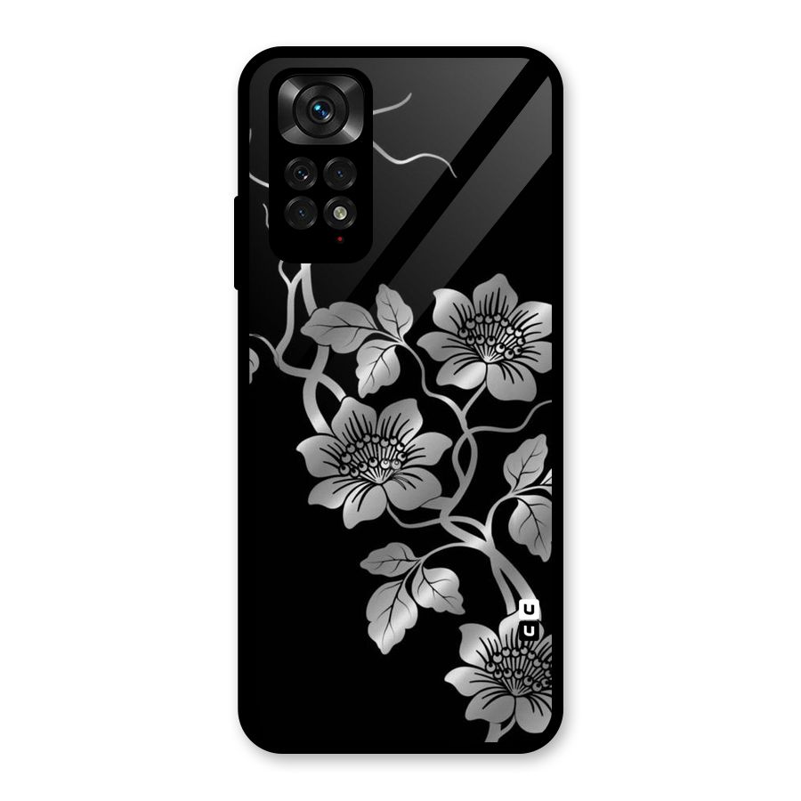 Silver Grey Flowers Glass Back Case for Redmi Note 11S