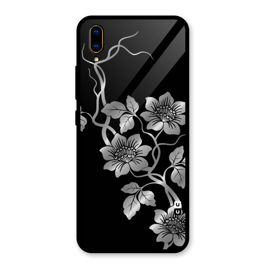 Silver Grey Flowers Glass Back Case for Vivo V11 Pro