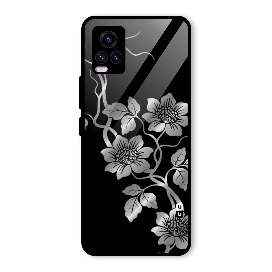 Silver Grey Flowers Glass Back Case for Vivo V20 2021