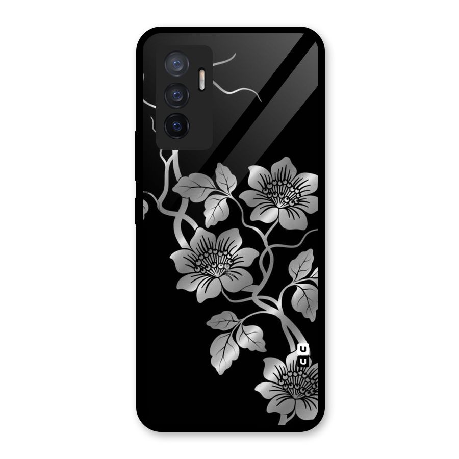 Silver Grey Flowers Glass Back Case for Vivo V23e