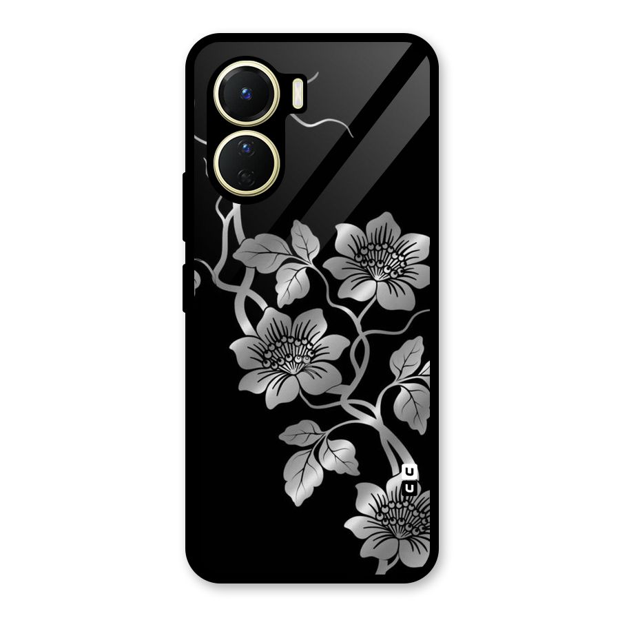 Silver Grey Flowers Glass Back Case for Vivo Y16