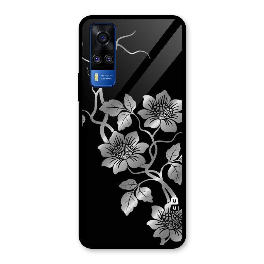 Silver Grey Flowers Glass Back Case for Vivo Y31