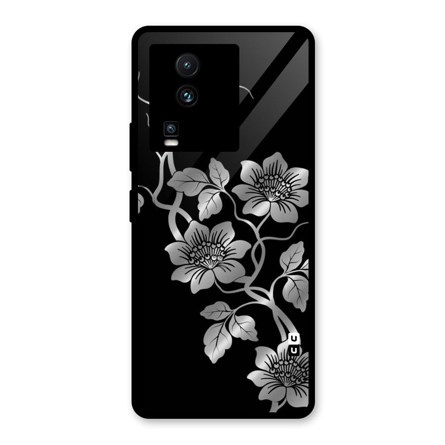 Silver Grey Flowers Glass Back Case for Vivo iQOO Neo 7