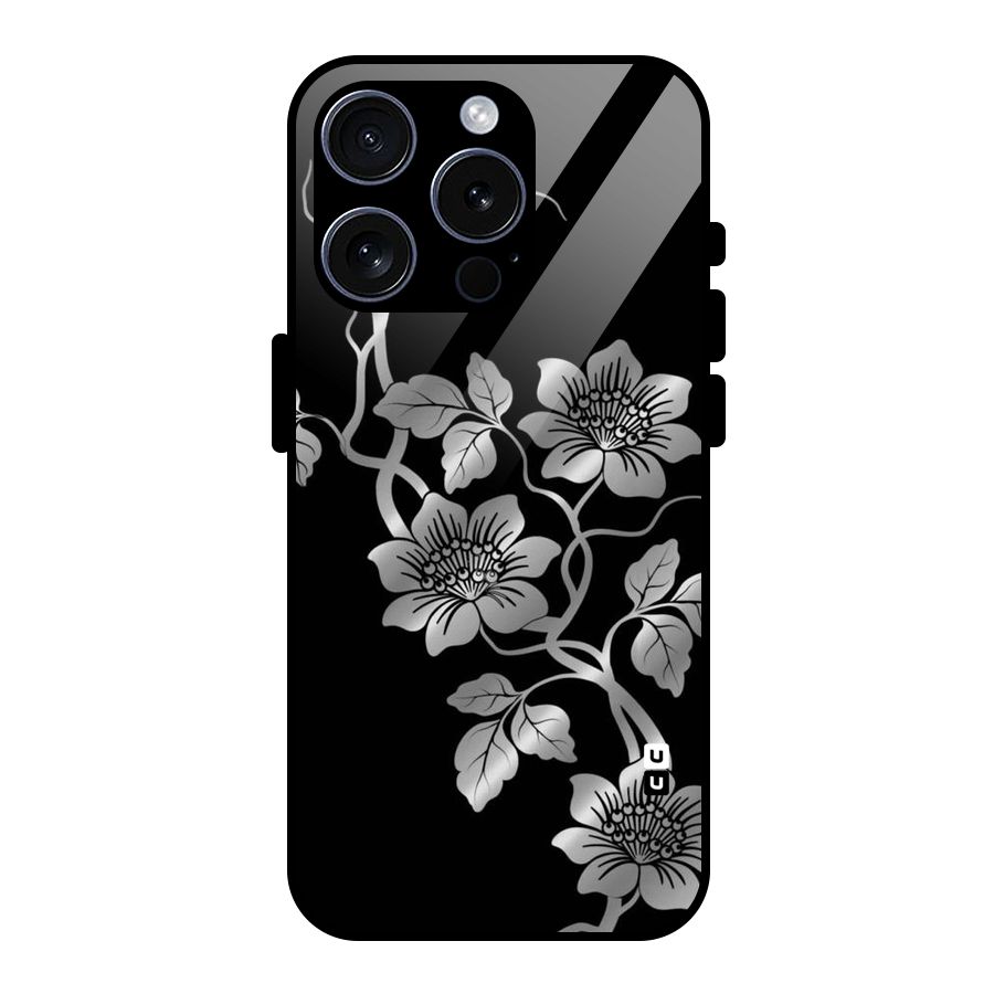 Silver Grey Flowers Glass Back Case for iPhone 15 Pro