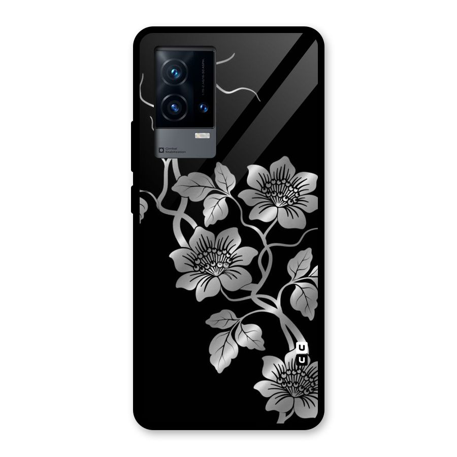 Silver Grey Flowers Glass Back Case for iQOO 9 5G