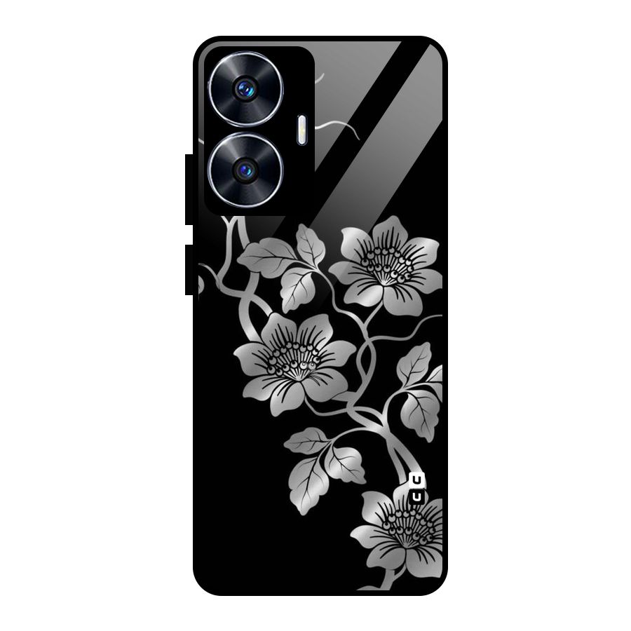 Silver Grey Flowers Glass Back Case for realme C55