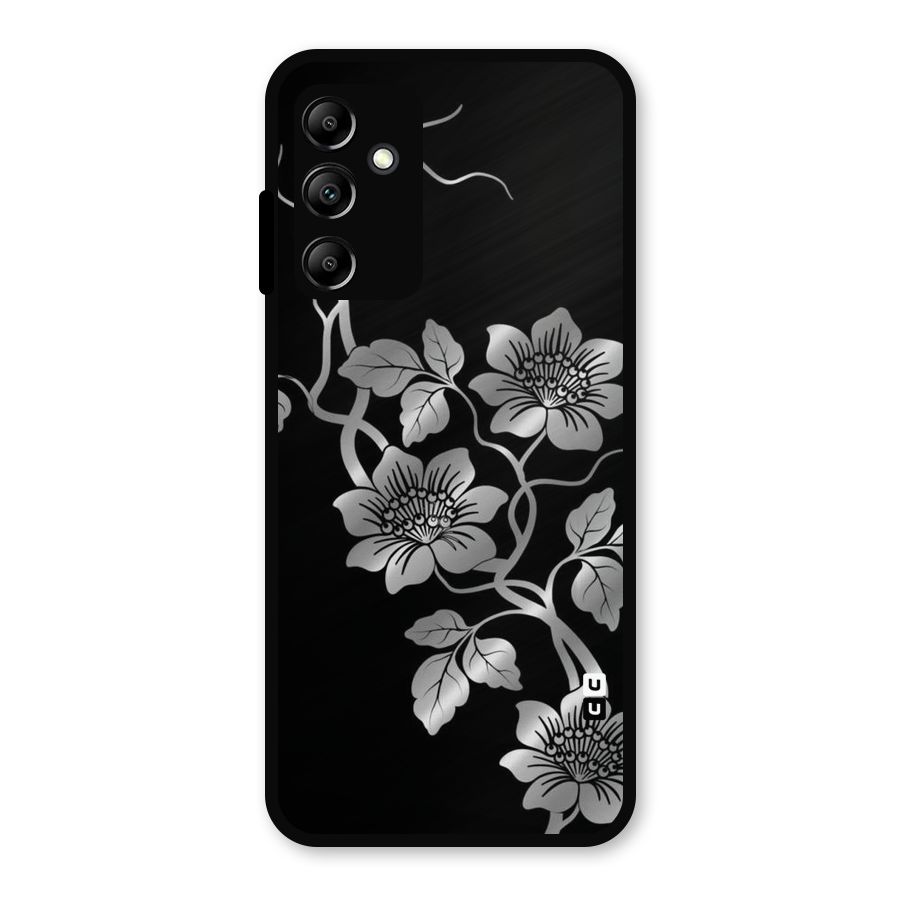 Silver Grey Flowers Metal Back Case for Galaxy A14 5G