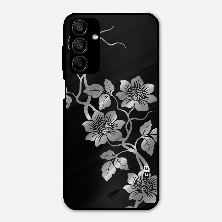Silver Grey Flowers Metal Back Case for Galaxy A15 5G