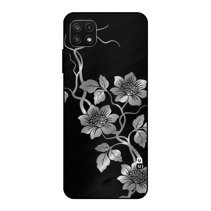 Silver Grey Flowers Metal Back Case for Galaxy A22 5G
