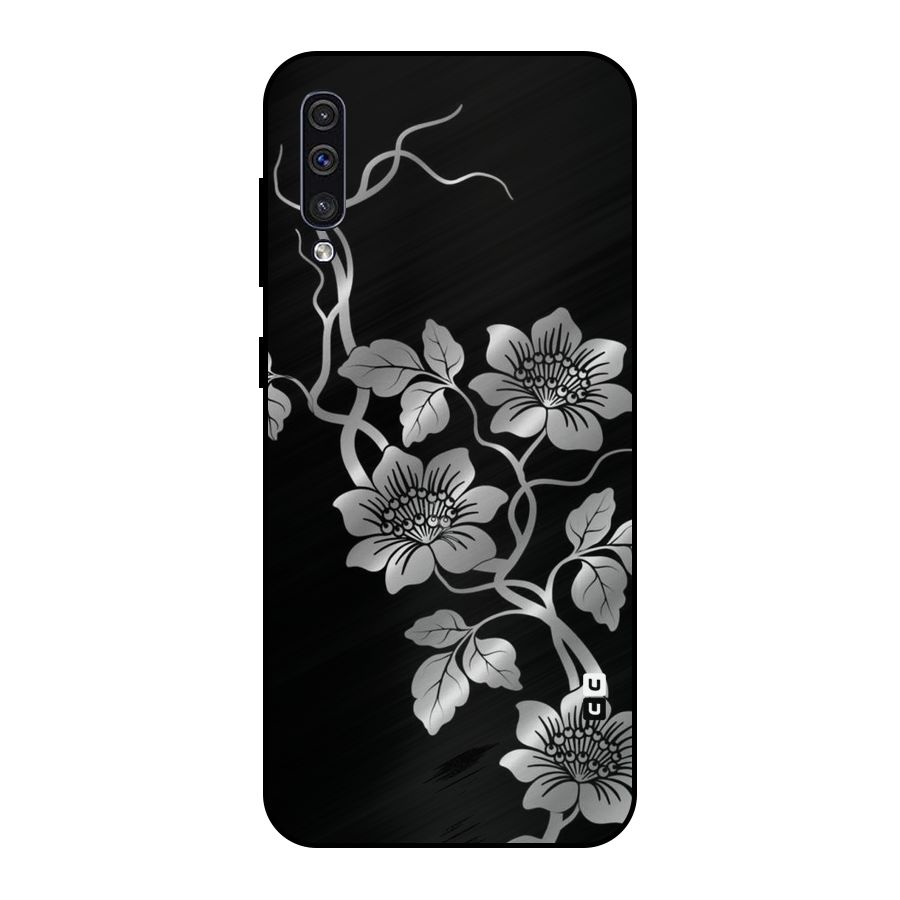Silver Grey Flowers Metal Back Case for Galaxy A30s