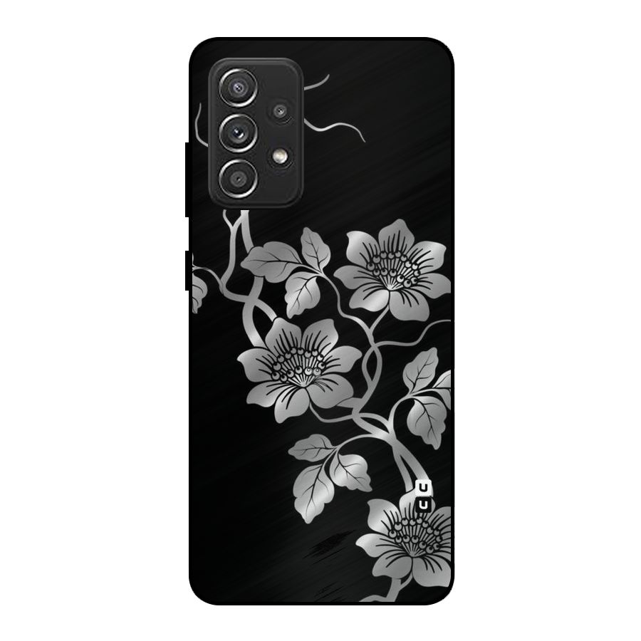 Silver Grey Flowers Metal Back Case for Galaxy A52s 5G