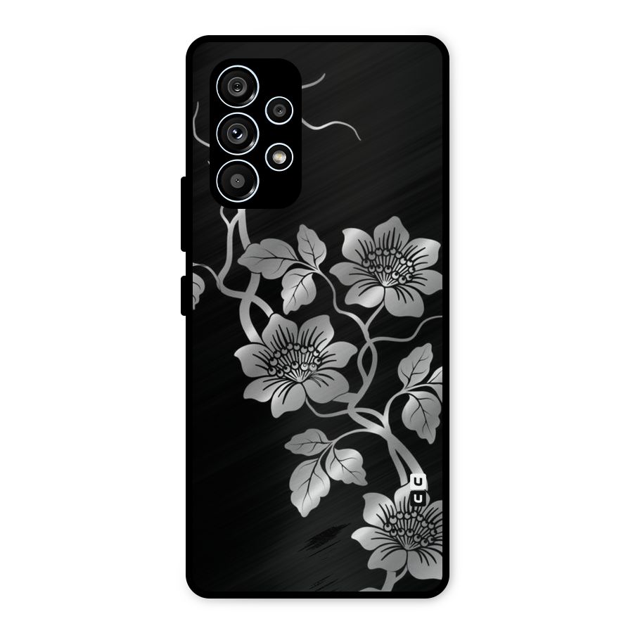 Silver Grey Flowers Metal Back Case for Galaxy A53 5G