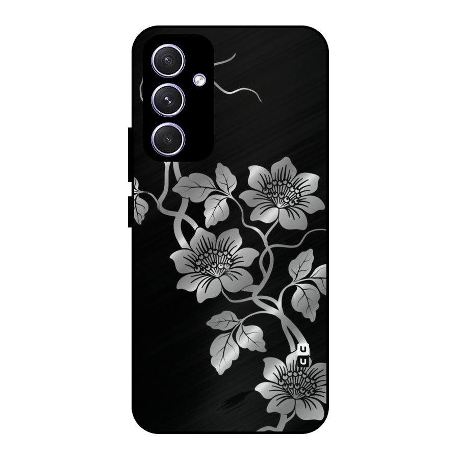 Silver Grey Flowers Metal Back Case for Galaxy A54