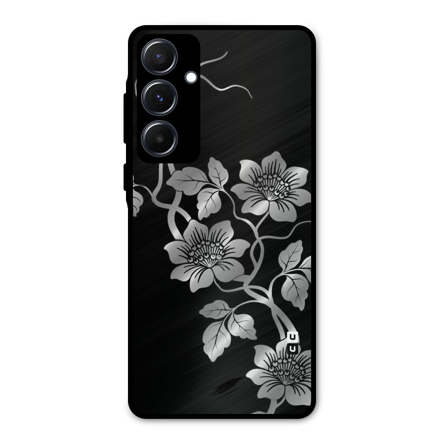 Silver Grey Flowers Metal Back Case for Galaxy A55