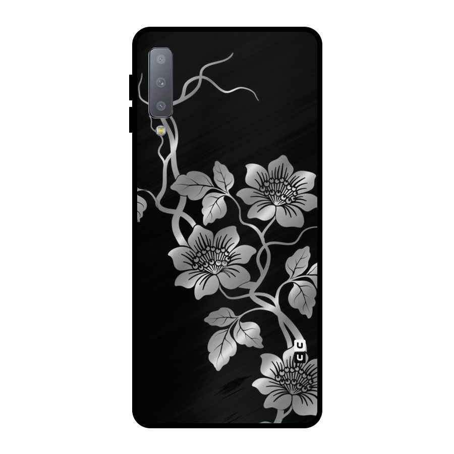Silver Grey Flowers Metal Back Case for Galaxy A7 (2018)
