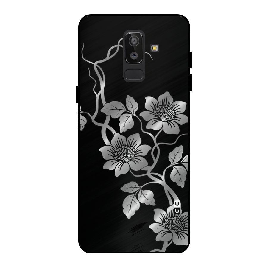 Silver Grey Flowers Metal Back Case for Galaxy J8